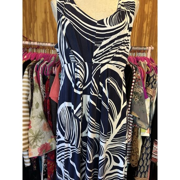 Chico's Maxi Dress Size 2 (L) Blue High-Lo Sleeveless Dress Knit Stretch Print - Picture 4 of 8